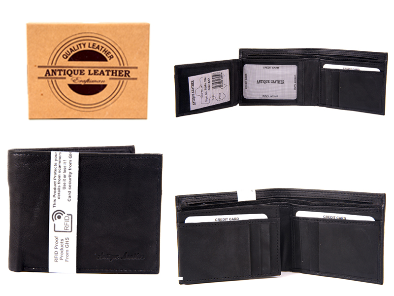 1064 BLACK ANTIQUE LEATHER RFID WALLET - Click Image to Close